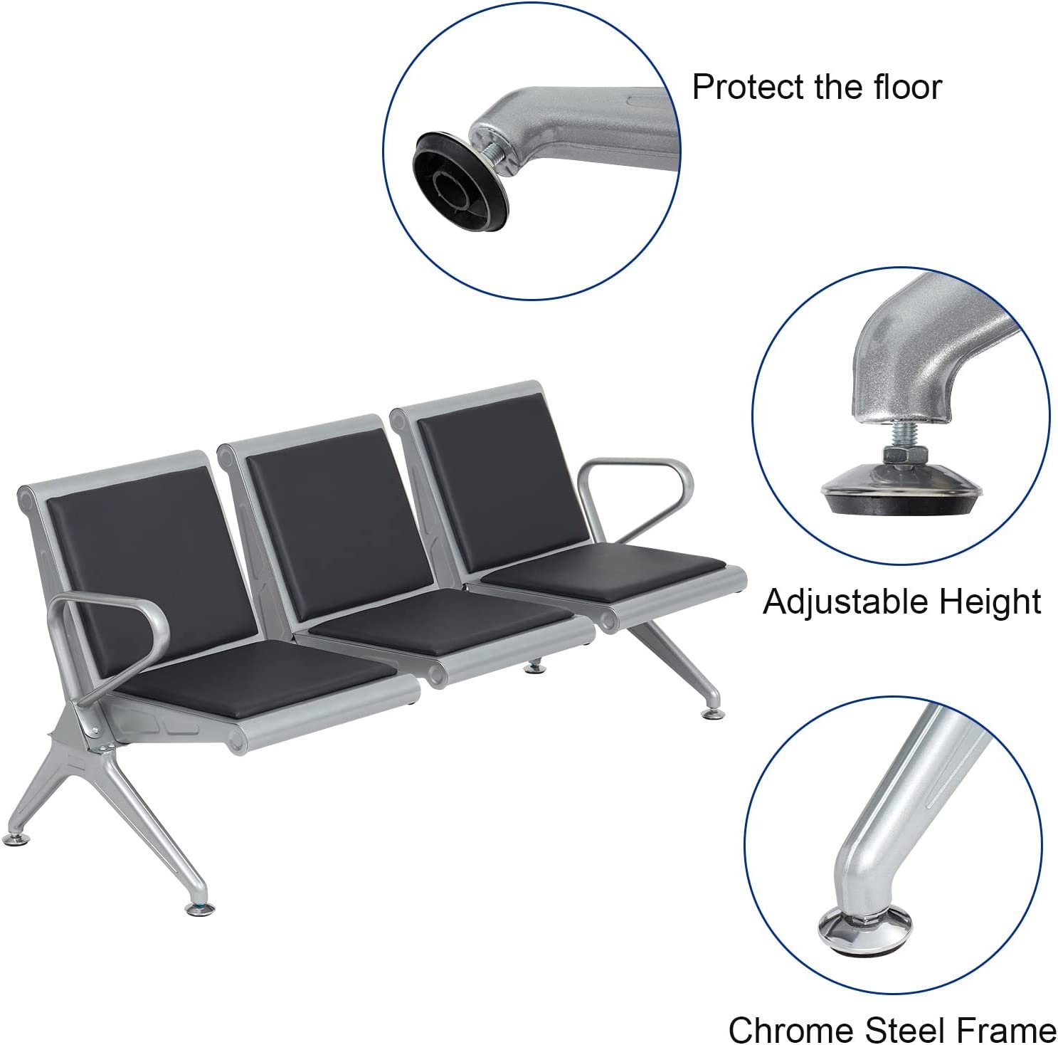 Airport waiting bench -Heavy-duty black - Image 4