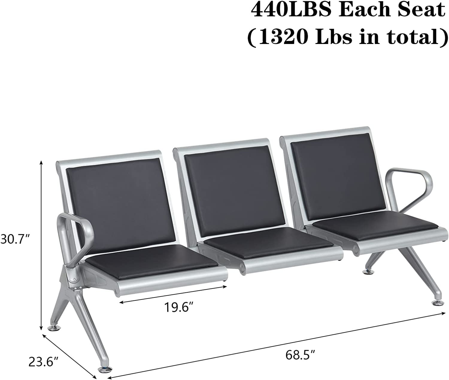 Airport waiting bench -Heavy-duty black - Image 6