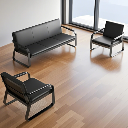 Modern Office Sofa Set – 3+1+1 Black Leather