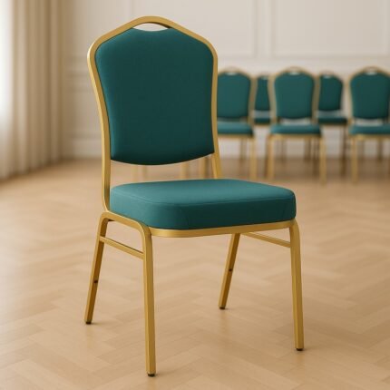 Banquet Chair – Teal Fabric with Gold Frame